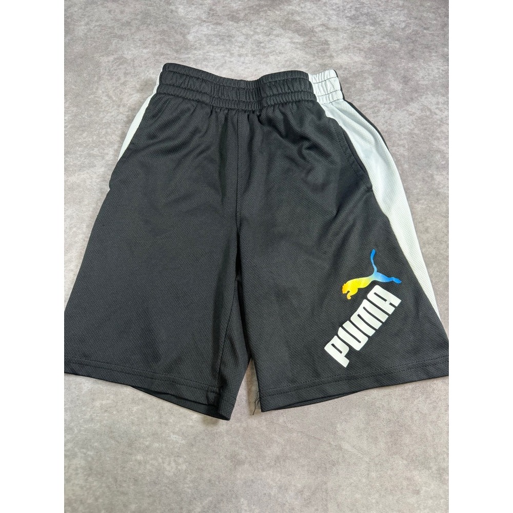 Puma Boys Athletic Shorts Size S 8 Black White Mesh Active Gym Basketball